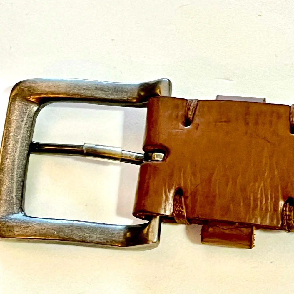 Zara Womens Braided Leather Belt 1.5 Inches Wide Caramel Tan Silvertone Buckle